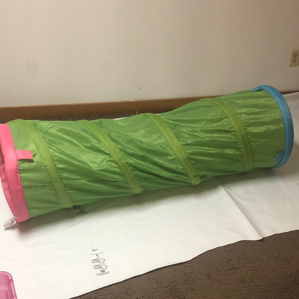 IKEA Kids Play Tunnel in Bright Green with Pink and Blue Trim